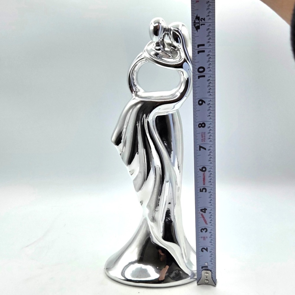 Art Deco‎ Ceramic Hugging Couple Sculpture with Polished Silver Chrome Finish - Picture 2 of 7